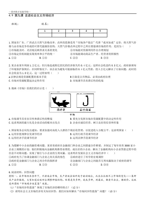 9第9课 走进社会主义市场经济 作业