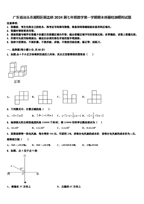 广东省汕头市潮阳区铜盂镇2024届七年级数学第一学期期末质量检测模拟试题含解析