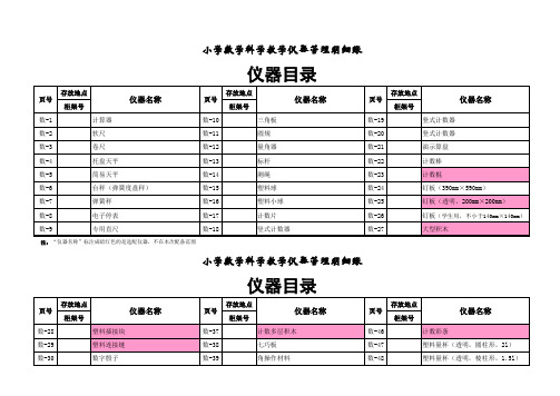 小学数学科学教学仪器管理明细账《仪器目录》对照表xls