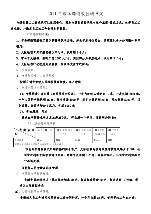 2011年市场部绩效薪酬方案