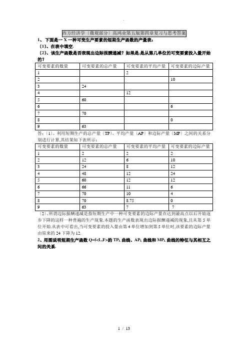 西方经济学(微观部分)高鸿业第五版第四章复习与思考答案