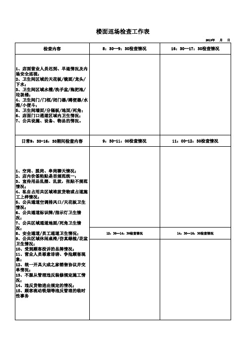 楼面巡场检查工作表