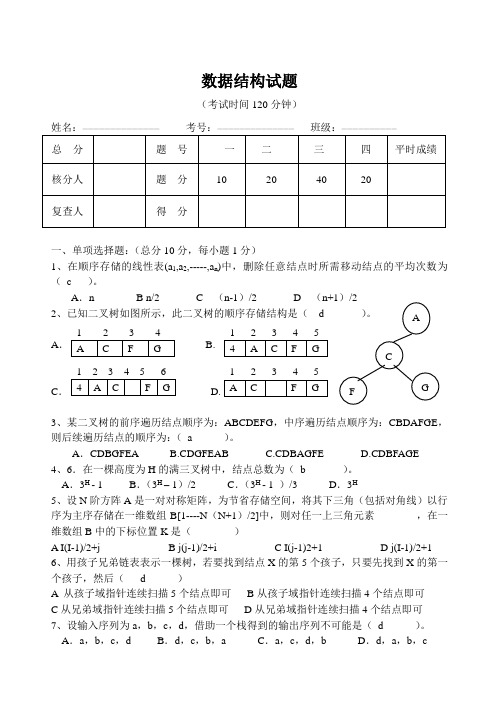 东北林业大学数据结构2001级