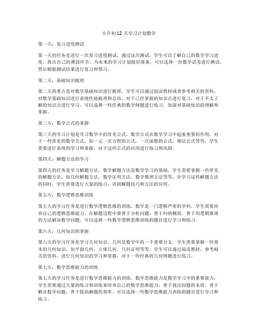 小升初12天学习计划数学