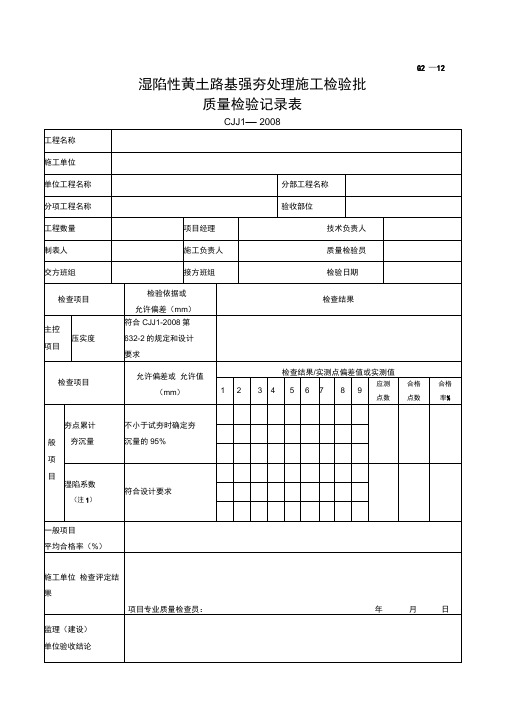 湿陷性黄土路基强夯处理施工检验批质量检验记录