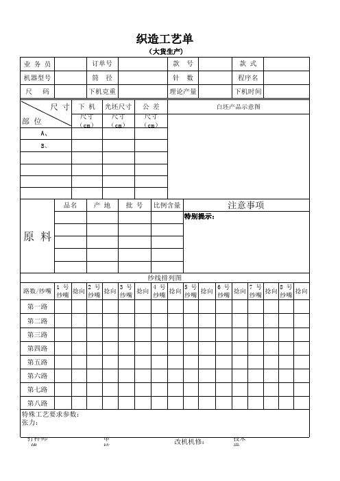 织造工艺单