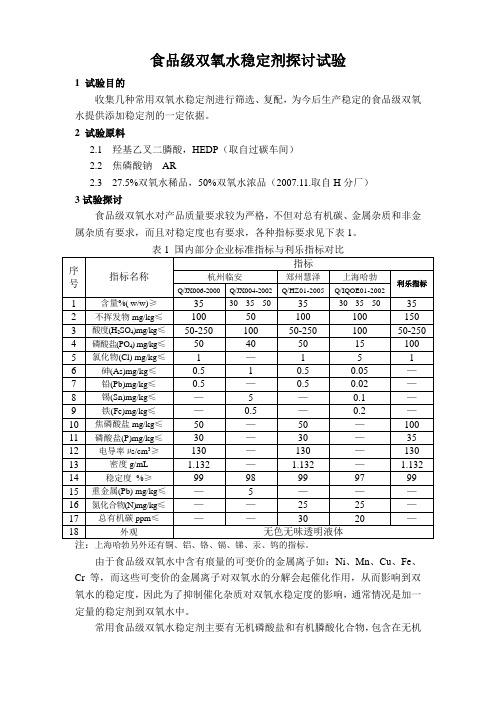 食品级双氧水稳定剂的试验