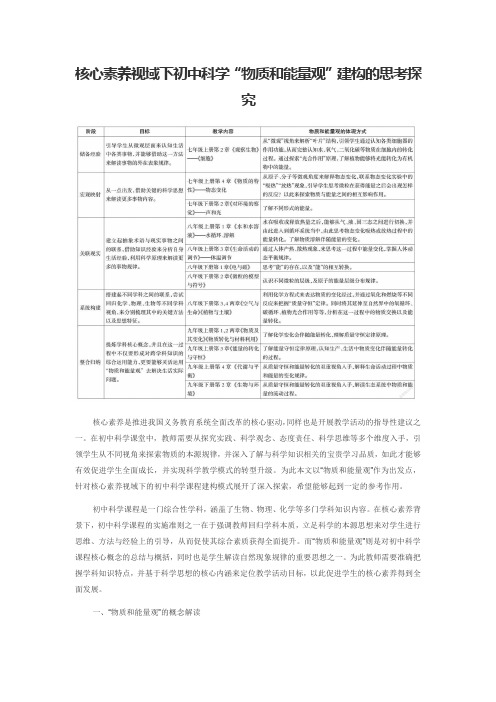 核心素养视域下初中科学“物质和能量观”建构的思考探究