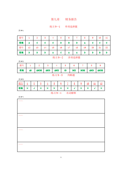 《基础会计项目实训与习题集》第五次印刷答案 9、第九章    财务报告