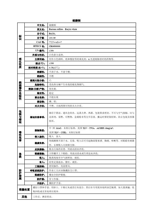 硫酸钡化学品安全技术说明书MSDS