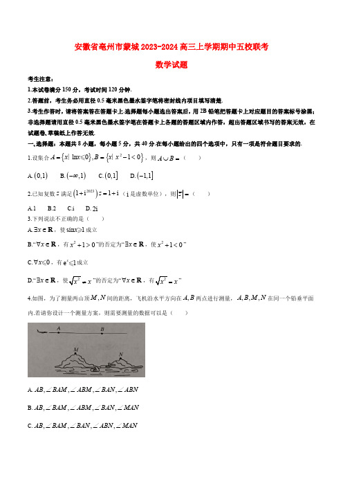 2024年安徽省亳州市蒙城县～高三数学上学期11月期中考试试题