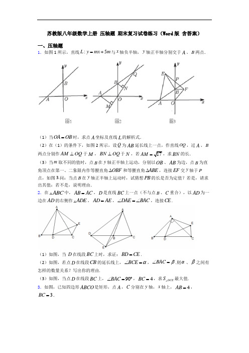 苏教版八年级数学上册 压轴题 期末复习试卷练习(Word版 含答案)