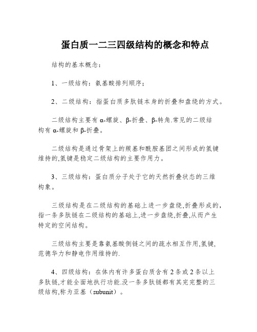 蛋白质一二三四级结构的概念和特点