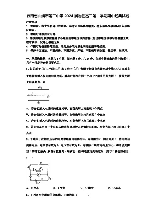 云南省曲靖市第二中学2024届物理高二第一学期期中经典试题含解析