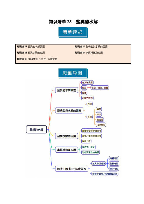 知识清单23 盐类的水解(学生版) 2025年高考化学一轮复习知识清单