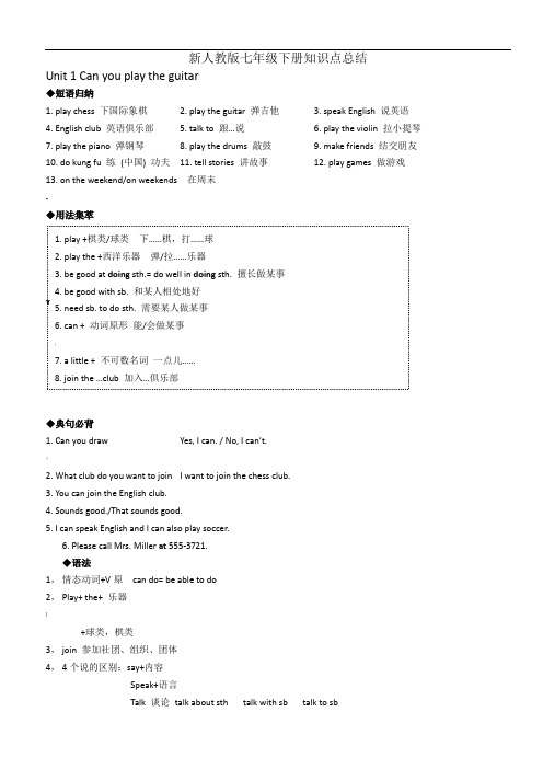 新人教版七年级下册英语知识点总结汇编