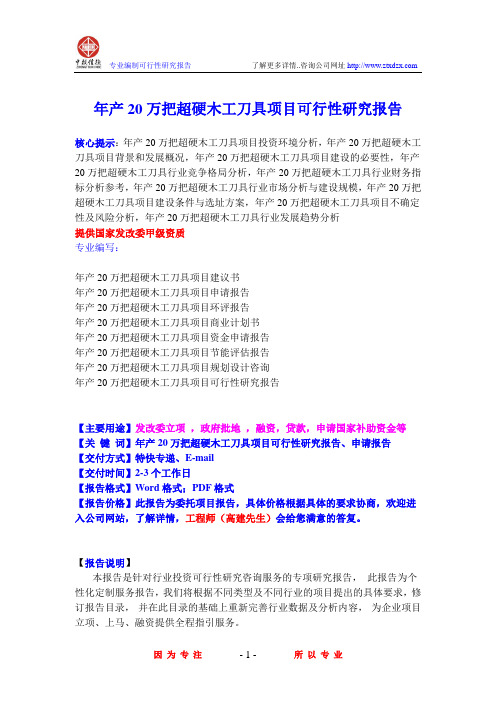 年产20万把超硬木工刀具项目可行性研究报告