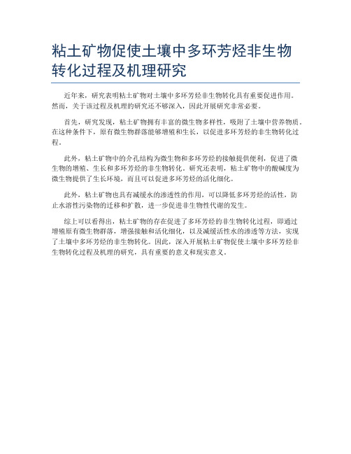 粘土矿物促使土壤中多环芳烃非生物转化过程及机理研究