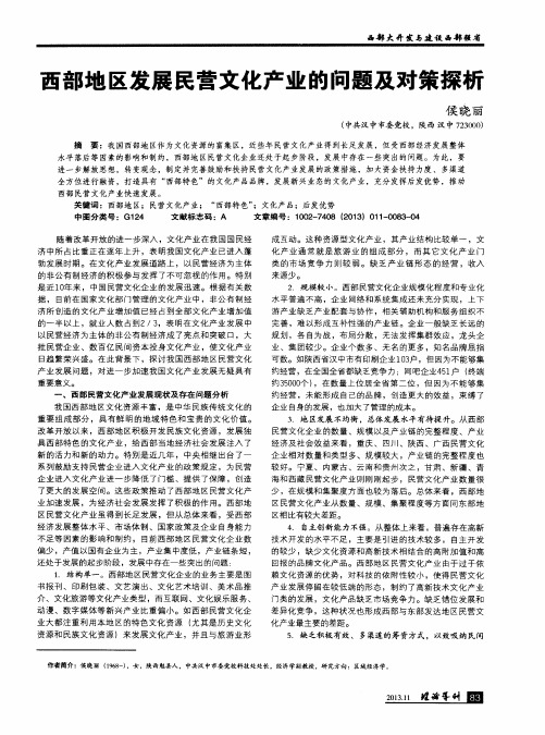 西部地区发展民营文化产业的问题及对策探析
