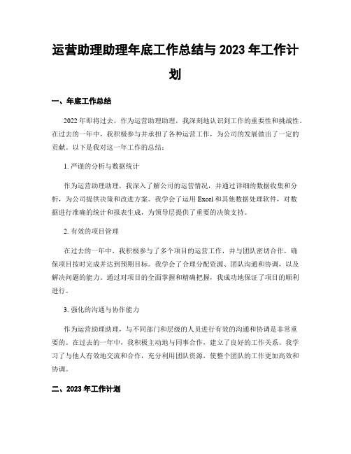 运营助理助理年底工作总结与2023年工作计划