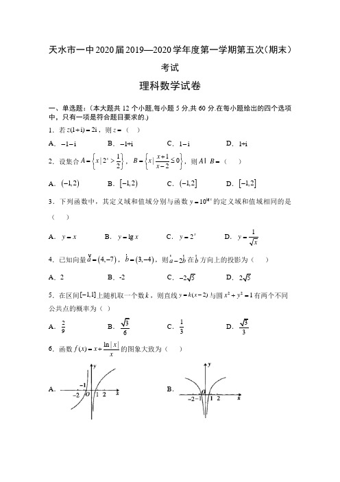 甘肃天水一中高三上学期第五次(期末)考试数学(理)试题含答案