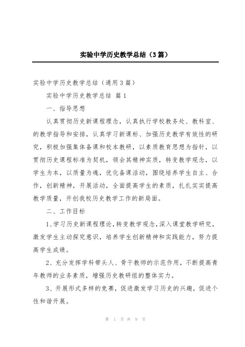 实验中学历史教学总结(3篇)