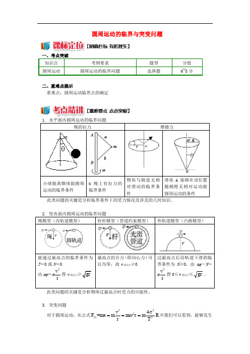 高中物理 第五章 曲线运动 第12节 圆周运动的临界与突