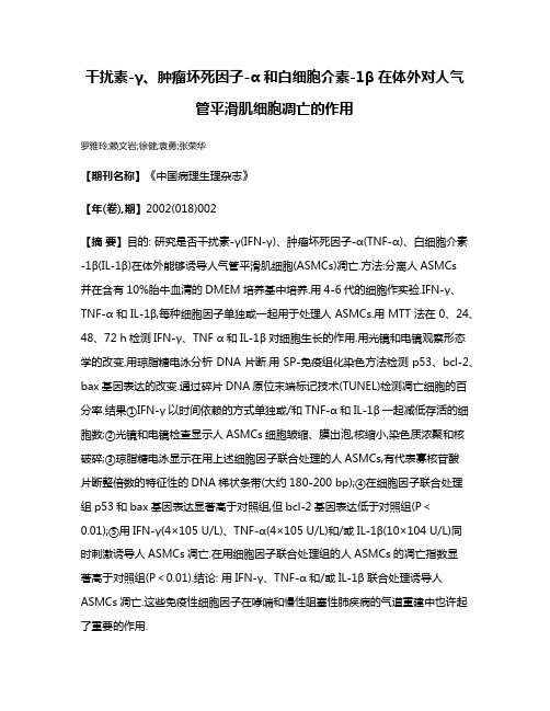 干扰素-γ、肿瘤坏死因子-α和白细胞介素-1β在体外对人气管平滑肌细胞凋亡的作用