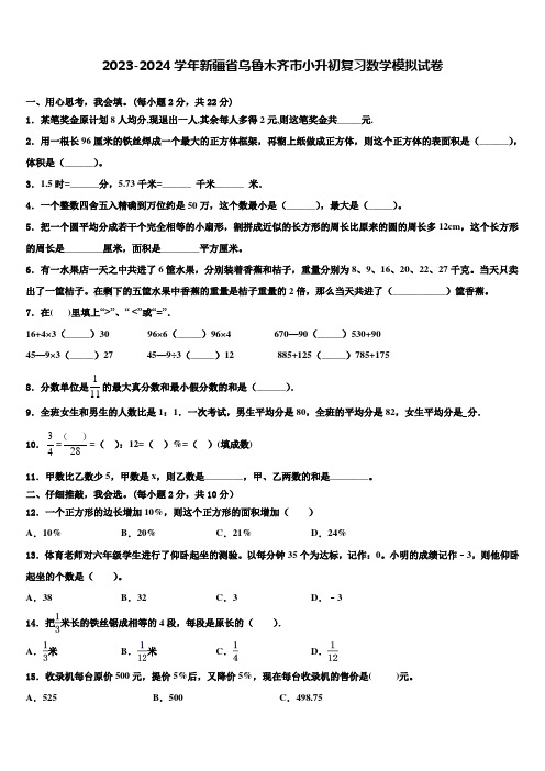 2023-2024学年新疆省乌鲁木齐市小升初复习数学模拟试卷含解析