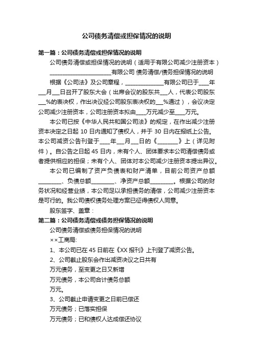 公司债务清偿或担保情况的说明