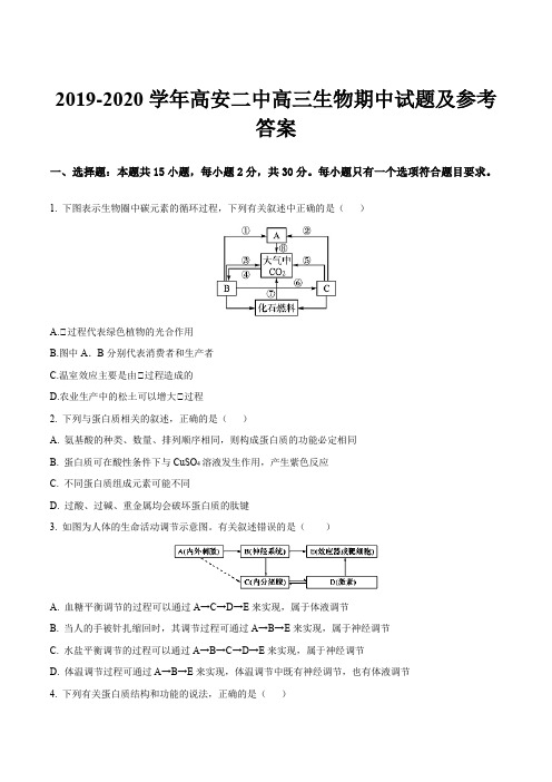 2019-2020学年高安二中高三生物期中试题及参考答案