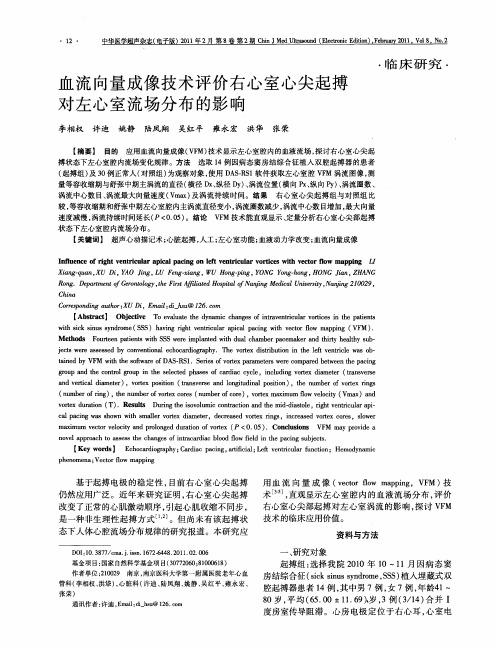 血流向量成像技术评价右心室心尖起搏对左心室流场分布的影响