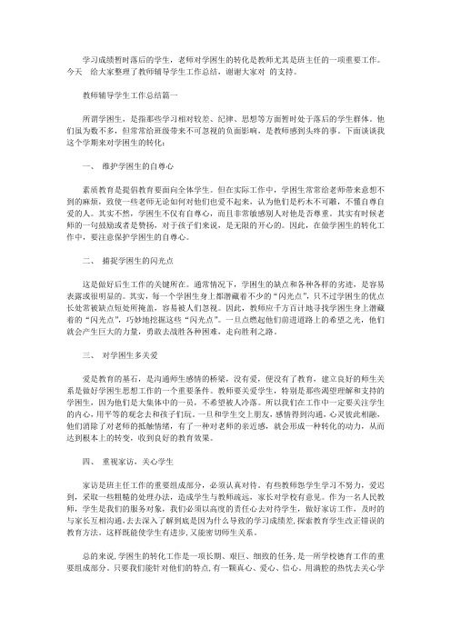 教师辅导学生工作总结