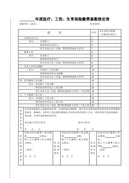 太原市年度医疗工伤生育保险缴费基数核定表