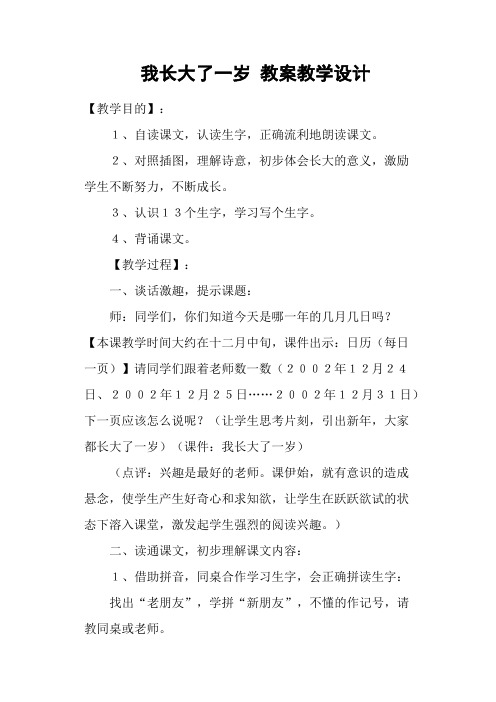 我长大了一岁 教案教学设计