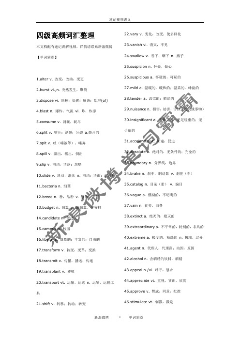 【单词霸霸】四级高频词
