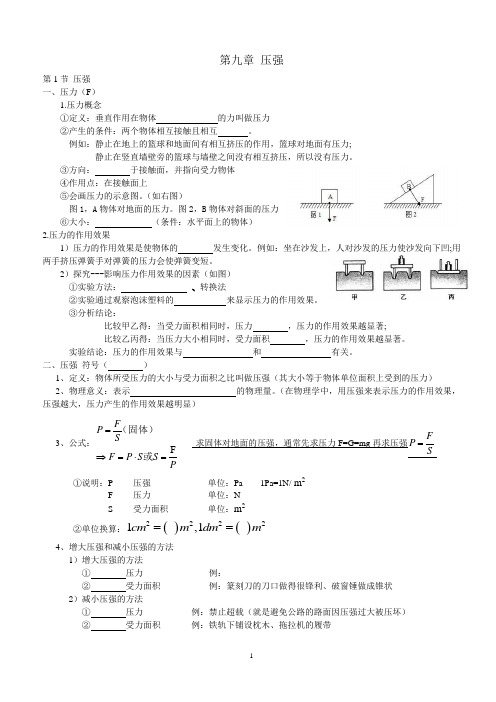 新人教版物理第9章 压强 知识点导学