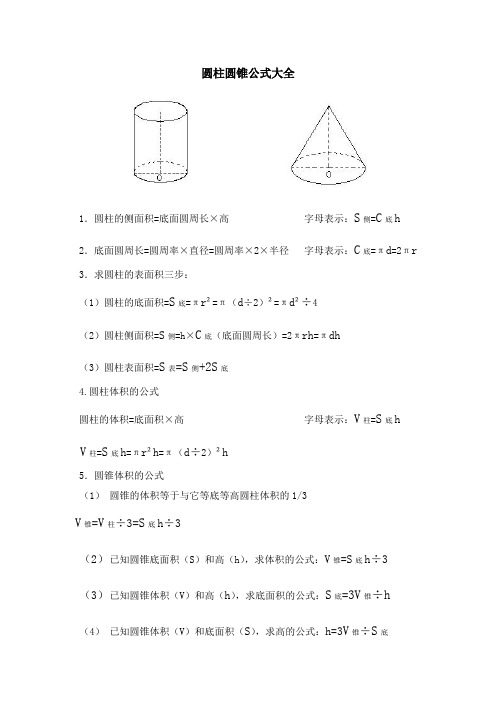 (完整版)圆柱圆锥公式大全