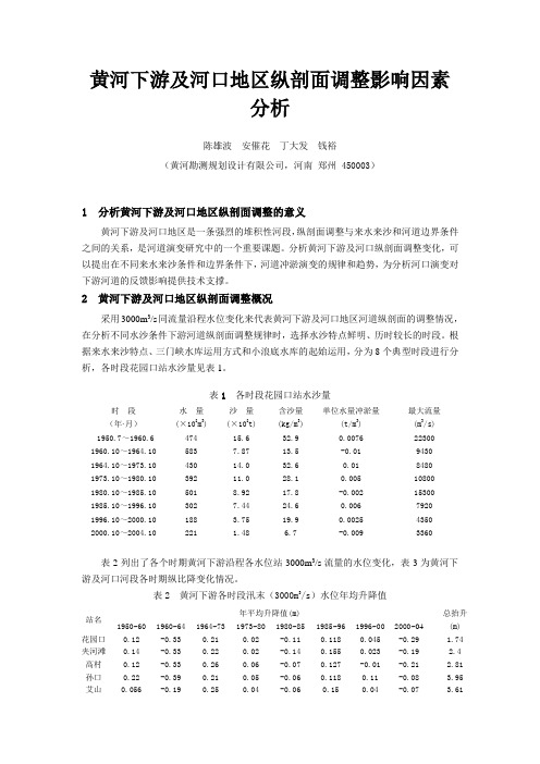 黄河下游及河口地区纵剖面调整影响因素分析概要