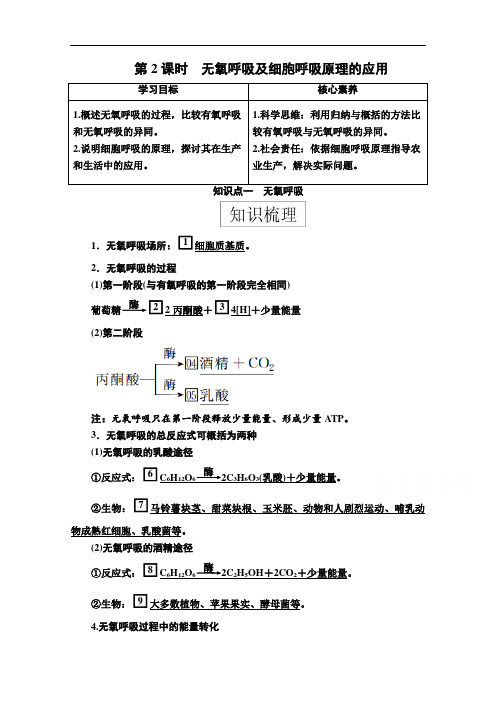 2020秋高一生物人教版必修1学案：第5章第3节第2课时无氧呼吸及细胞呼吸原理的应用