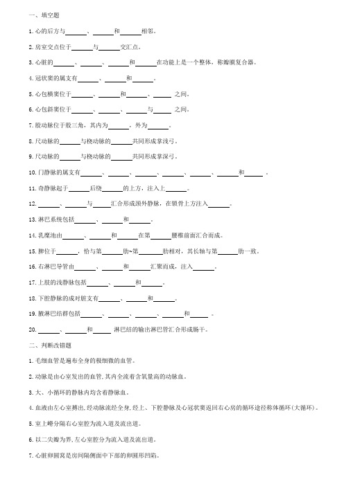 第七章-人体解剖学脉管系统练习题及答案