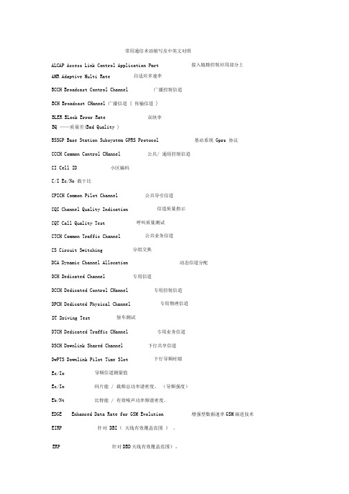 常用通信术语缩写及中英文对照