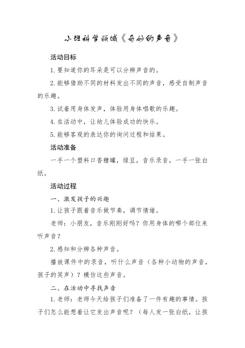 奇妙的声音小班教案