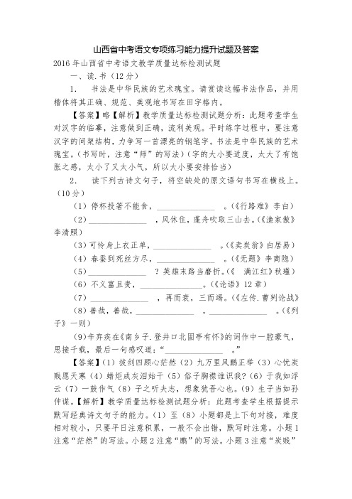 山西省中考语文专项练习能力提升试题及答案_2