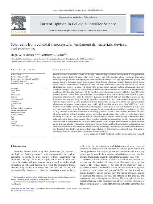 Solar cells from colloidal nanocrystals Fundamentals materials devicesand economics