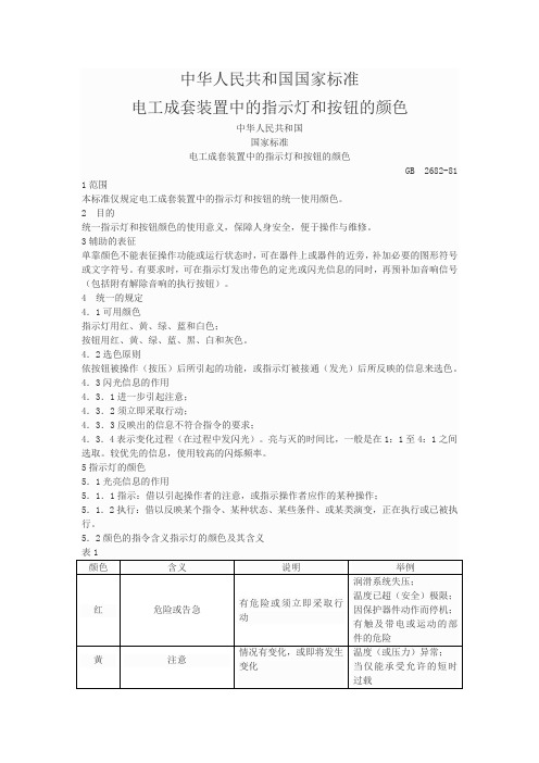 标准36-电工成套装置中的指示灯和按钮的颜色 GB 2682-81