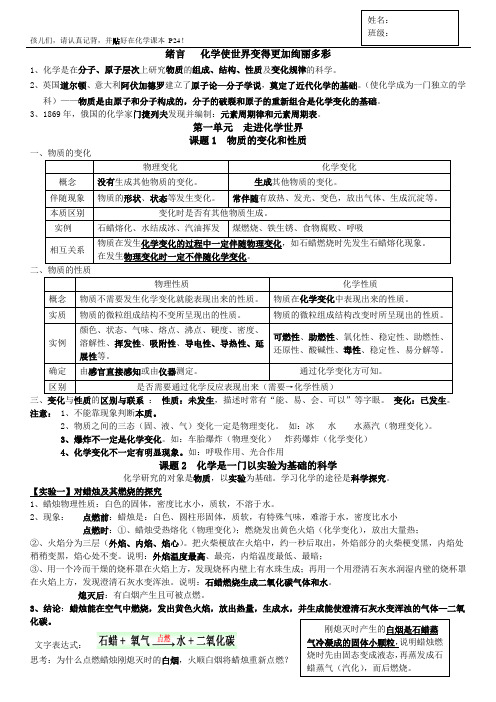 人教版九年级化学上册 第一单元《走进化学世界》知识点归纳