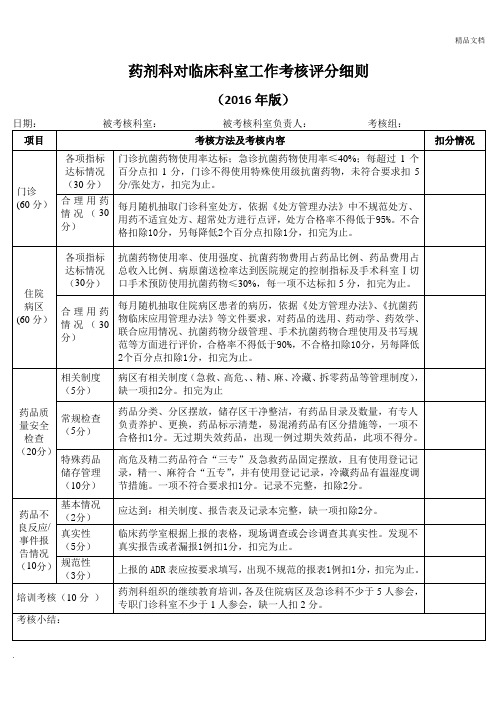 药剂科对临床科室考核评分细则