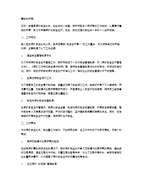 《煤矿安监处长的个人述职报告》