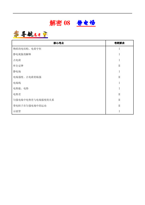 解密08 静电场-备战2020年高考物理高频考点解密(解析版)